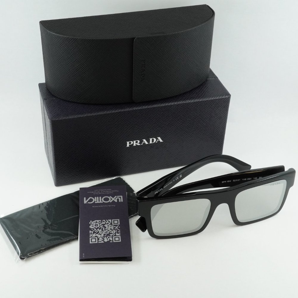 💯 NEW PRADA PR19WS 1AB2B0 SHINY BLACK/MIRROR GREY UNISEX SUNGLASSES - Picture 8 of 10